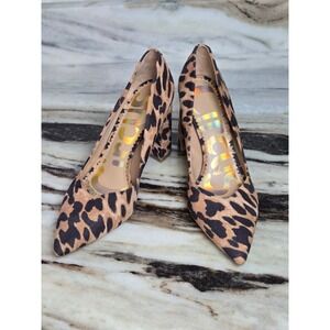 Circus by Sam Edelman Leopard Print Pointed Toe Block Heel Pumps Brown Black 7